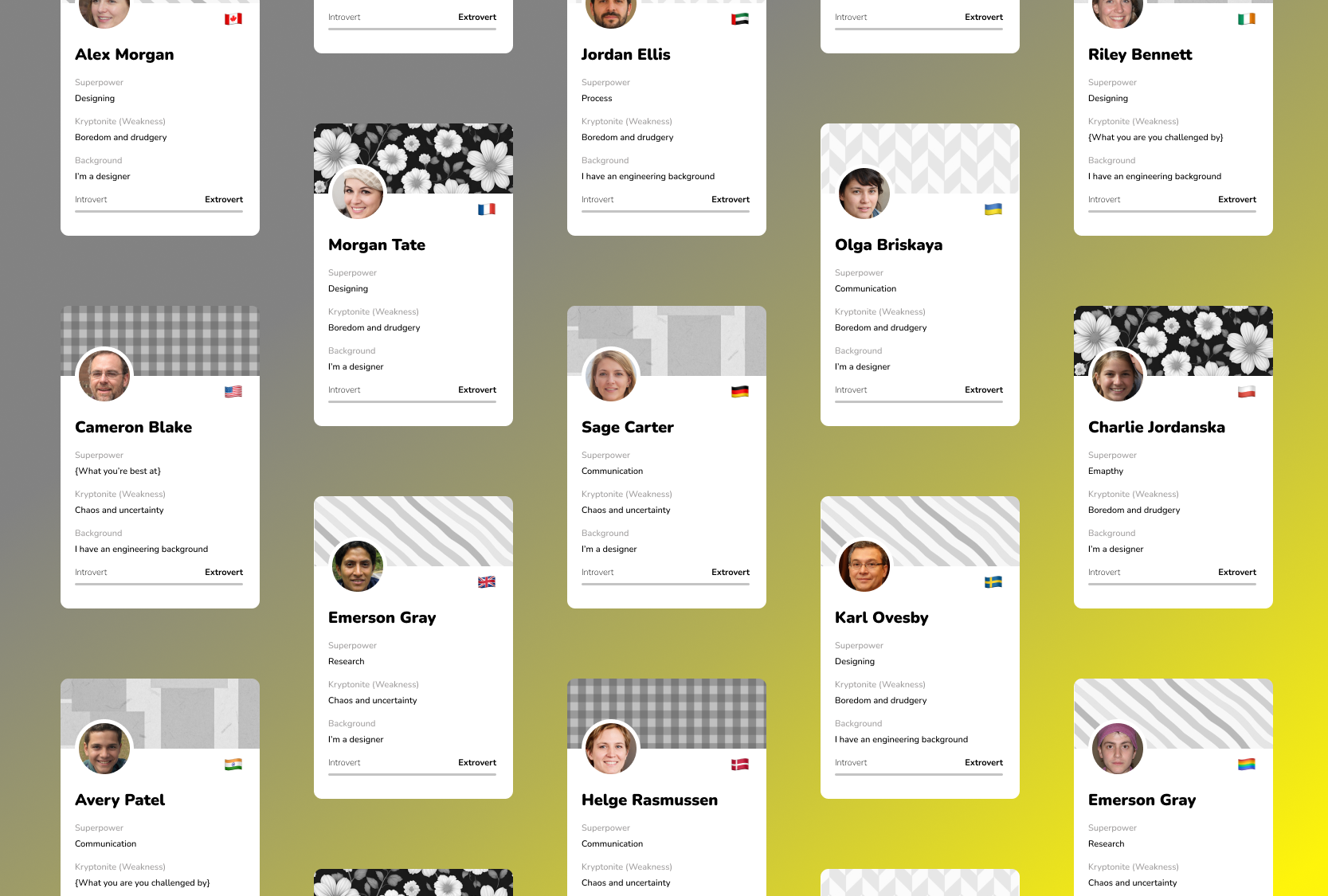 Design Community cards using AI generated people to protect community member identities.